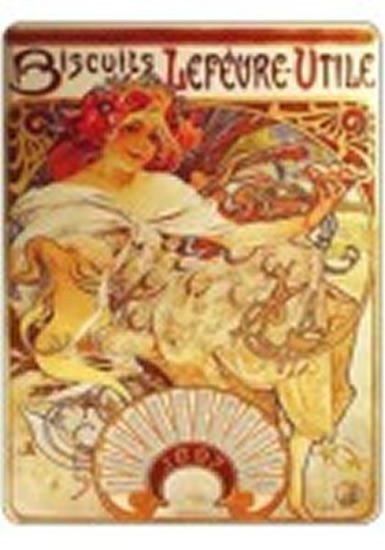 neuveden: Cedule Alfons Mucha – Biscuits Champagne Lefevre, 15 x 21 cm