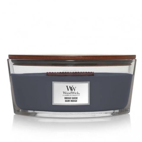 neuveden: WoodWick Indigo Suede svíčka loď 453,6g