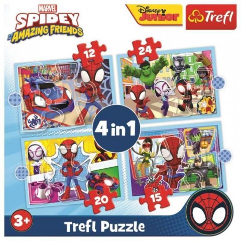 neuveden: Trefl Puzzle Spidey a jeho úžasní přátelé 4v1 (12,15,20,24 dílků)