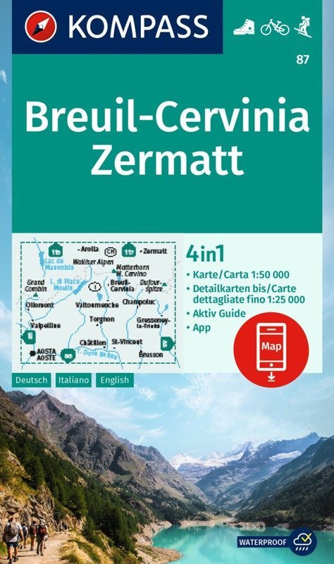 : Breuil-Cervinia, Zermatt 1:50 000 / turistická mapa KOMPASS 87