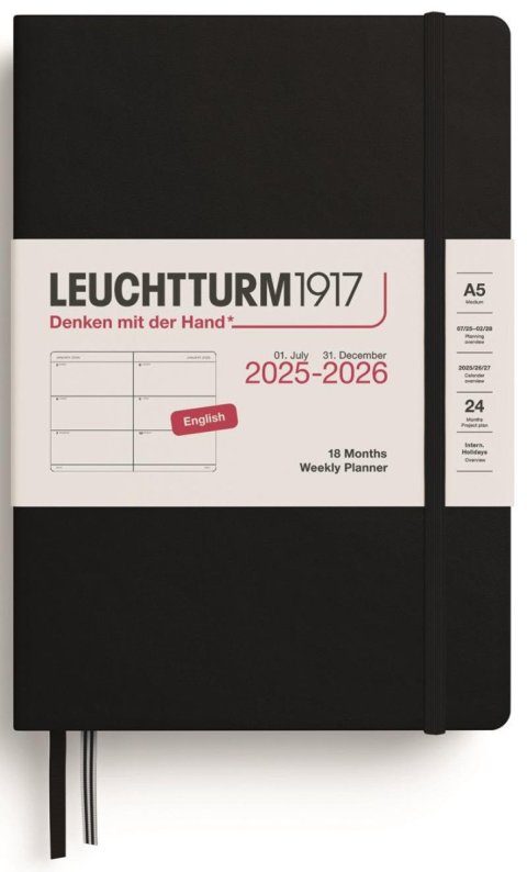 neuveden: Weekly Planner 2026 Medium (A5) 18 Months Black