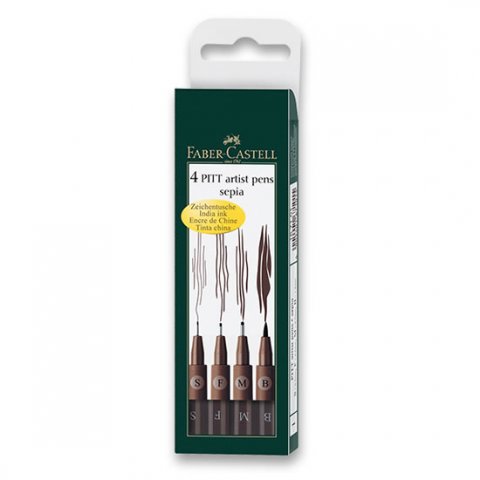 neuveden: Faber - Castell Popisovač Pitt Artist Pen - sepia (S,F,M,B) 4 ks