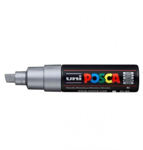 neuveden: Posca akrylový popisovač PC-8K, 8 mm, stříbrná (se širokým, seříznutým hrot