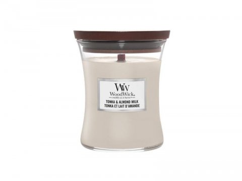 neuveden: WoodWick Tonka & Almond Milk svíčka váza 275g