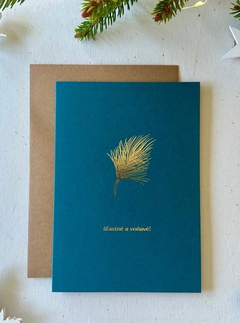 neuveden: Be Nice EKO Přání vánoční V jehličí - petrolejové se zlatoražbou