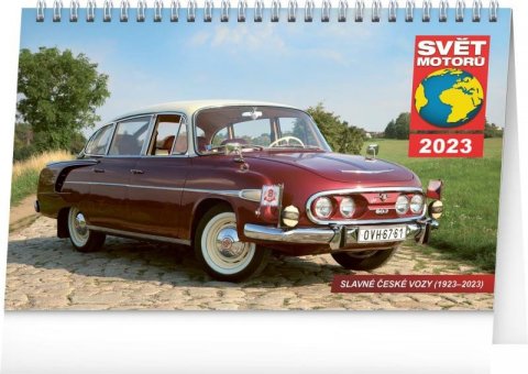 neuveden: Kalendář 2023 stolní: Svět motorů - slavné české vozy, 23,1 × 14,5 cm
