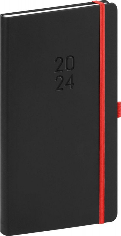 neuveden: Diář 2024: Nox - černýčervený, kapesní, 9 × 15,5 cm