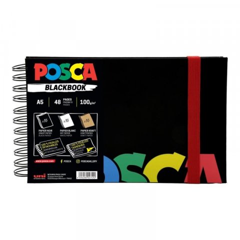 neuveden: Posca černý skicák A5 -  mix 3 barev papíru