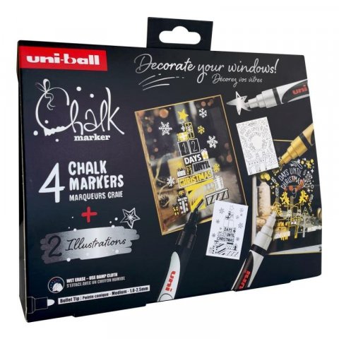 neuveden: UNI vánoční sada křídových popisovačů - mix barev (4ks)