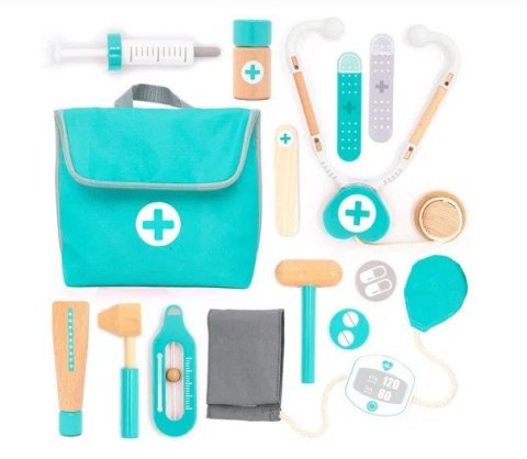 -: Dřevěná doktorská sada mini tyrkysová