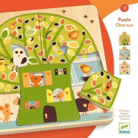 neuveden: DJECO Třívrstvé puzzle Veverčí domeček