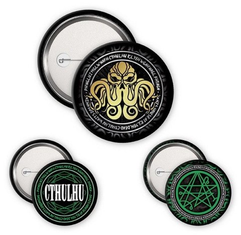 -: Cthulhu Set odznáčků Necronomicon