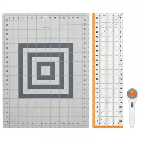 neuveden: Fiskars Heavy-duty Sada pro šití - řezací kolečko, pravítko, řezací podložk