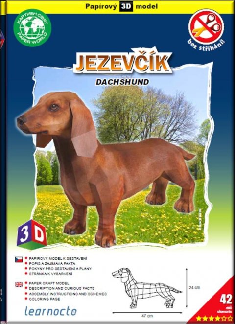 neuveden: Jezevčík světlý – Papírový 3D model/42 dílků