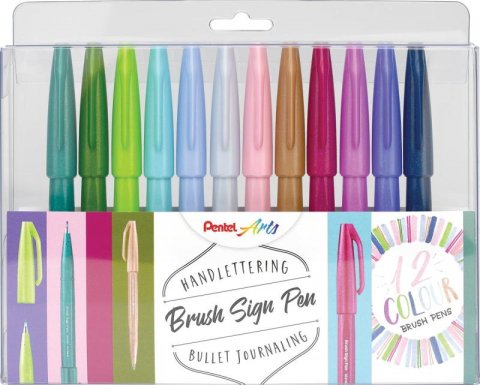 neuveden: Popisovač Pentel Arts Touch Brush Sign Pen - pastel 12 ks, sada