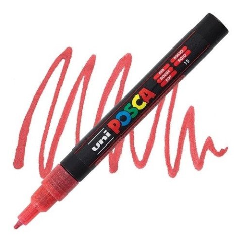 neuveden: Posca akrylový popisovač PC-3ML, 0,9 - 1,3 mm, třpytivě červená (tenký kula