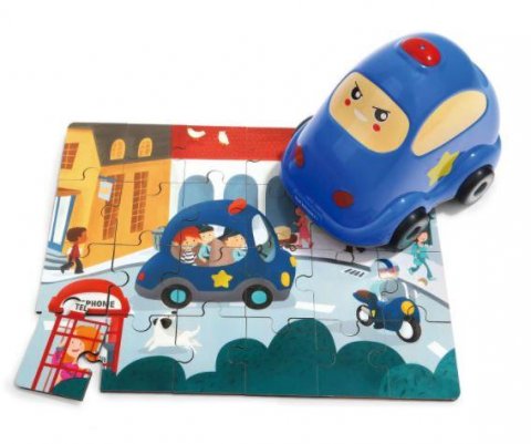 neuveden: Puzzle Policejní auto, dřevěné s hračkou