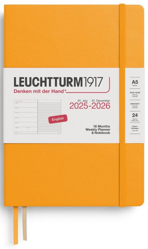neuveden: Weekly Planner & Notebook 2026 Medium (A5) 18 Months Rising Sun