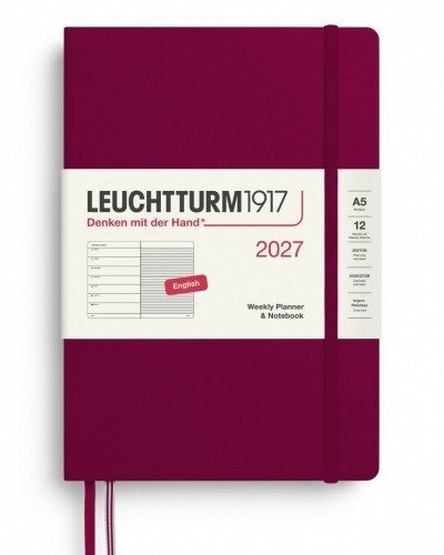 -: Týdenní plánovač & Zápisník Port Red, Medium A5 2027, anglicky