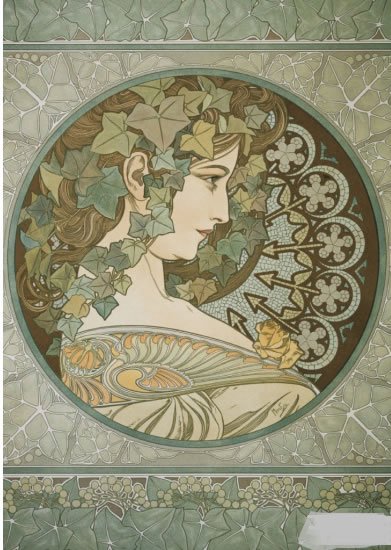 neuveden: Pohled Alfons Mucha – Ivy, krátký