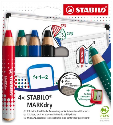 neuveden: Suchý popisovač na tabuli a flipchart STABILO MARKdry  - sada 4 ks s ořezáv