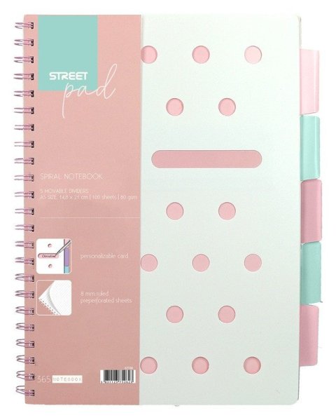 -: Spirálový blok A4, 100l, linkovaný - StreetPad Pink (mix)