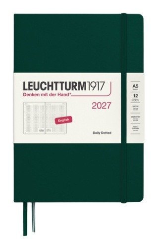 -: Denní plánovač Forest Green, tečkovaný Medium A5 2027, anglicky