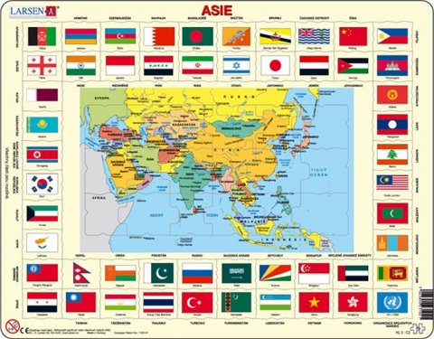 neuveden: Puzzle MAXI - Mapa Asie + vlajky/70 dílků