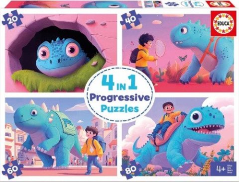 neuveden: Puzzle Přátelští dinosauři 4v1 (20,40,60,80 dílků)