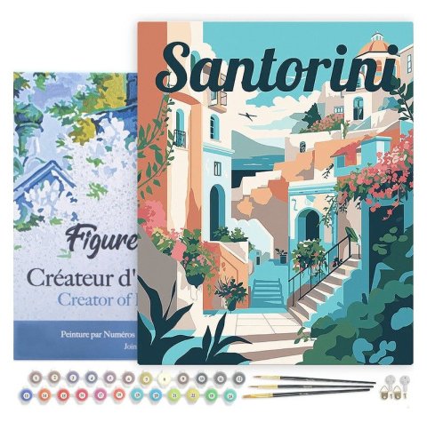 : Malování podle čísel - Vintage Rozkvetlé Santorini na rámu 40x50cm