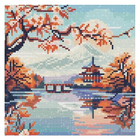 : Mini diamantové malování - Fuji Nad Jezerem bez rámu 25x25cm