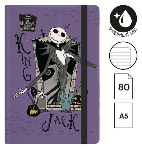 -: Zápisník s gumičkou Tim Burton 2, A5, 80 g, 80 listů, linkovaný, fialový