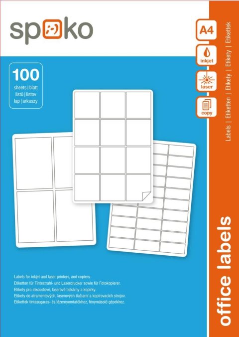 neuveden: Spoko samolepicí etikety  38 x 21,2 mm, papír/A4, bílé - 6500 ks