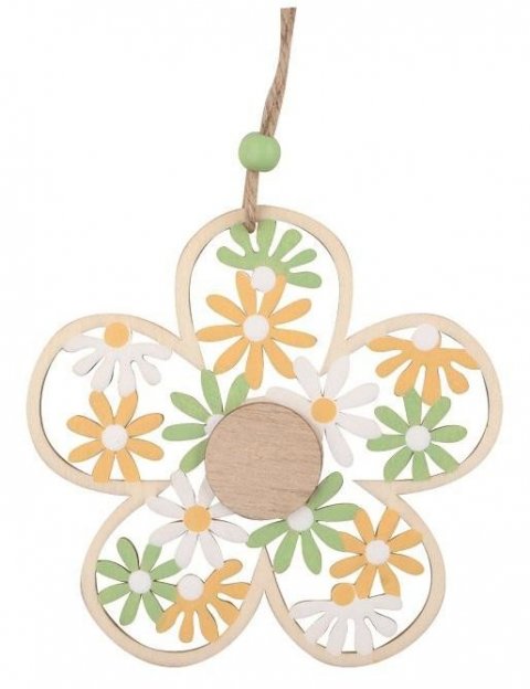 neuveden: Kytka vyřezávaná ze dřeva na zavěšení 11,5 cm