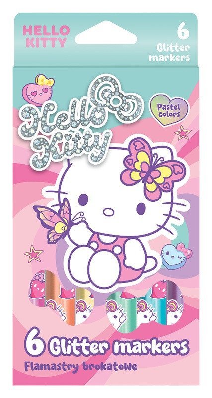 : Popisovače s glitry Hello Kitty, kulaté, 6 barev