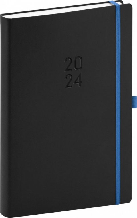 neuveden: Diář 2024: Nox - černý/modrý, denní, 15 × 21 cm