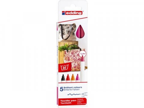 neuveden: Edding Popisovač na textil 4600 - Teplé barvy, sada 5 ks