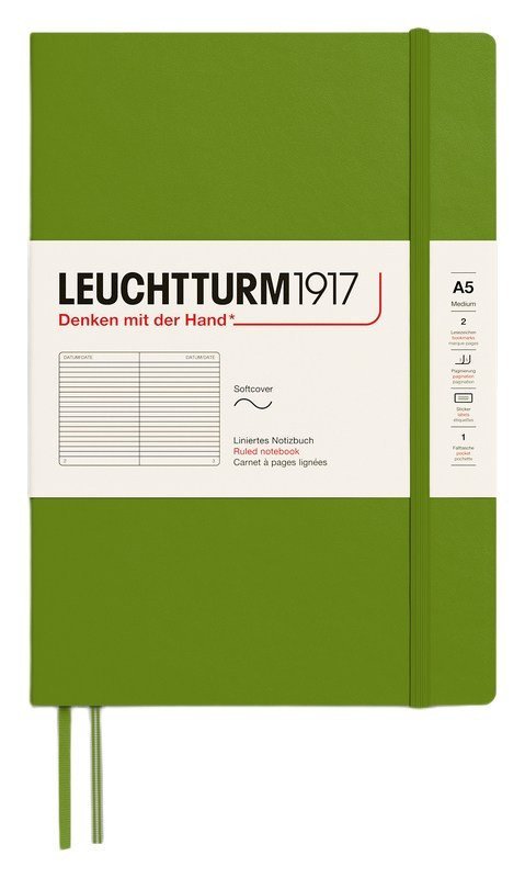 : Zápisník Leuchtturm1917 A5 měkké desky Moss linkovaný
