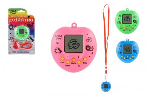 neuveden: Zvířátko elektronické přívěsek se šňůrkou plast - 3 barvy na kartě