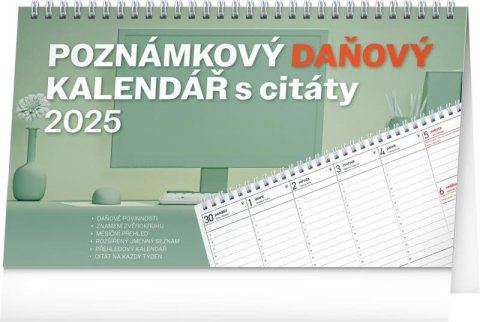 neuveden: Kalendář 2025 stolní: Poznámkový daňový s citáty, 25 × 14,5 cm