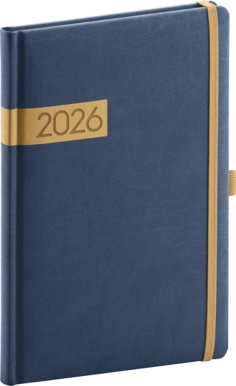 neuveden: Diář 2026: Twill - modrozlatý, týdenní, 15 x 21 cm
