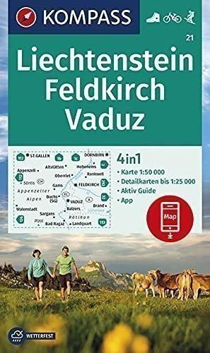 neuveden: Liechtenstein, Feldkirch, Vaduz 1:50 000 / turistická mapa KOMPASS 21
