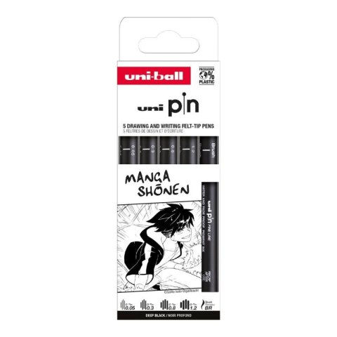 neuveden: UNI PIN Drawing - sada linerů Manga Shonen (5 ks)