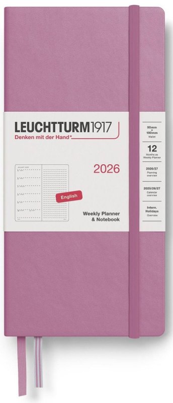 neuveden: Weekly Planner & Notebook 2026 Wallet (B6+ x A6) Dusty Rose - tečkovaný