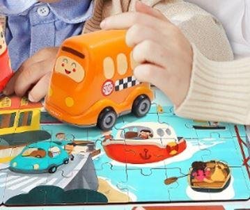 neuveden: Puzzle Školní autobus, dřevěné s hračkou