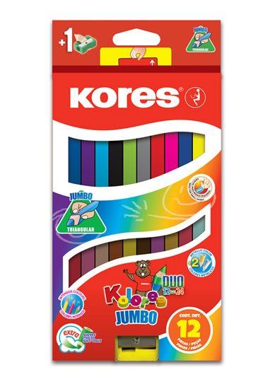 neuveden: Kores Jumbo DUO trojhranné pastelky 5 mm s ořezávátkem 12 barev + 2 metalic neuveden: Kores Jumbo DUO trojhranné pastelky 5 mm s ořezávátkem 12 barev + 2 metalic