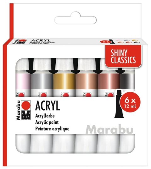 neuveden: Marabu Sada akrylových barev Shiny Classics 6 x 12 ml