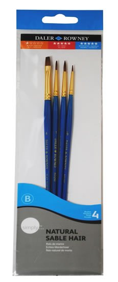 neuveden: Daler - Rowney SIMPLY Natural sada štětců 4 ks - sobí vlas, krátká ručka