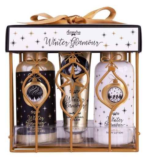 : Koupelová sada Winter Glamour v drátěném košíku Vanilka a pižmo 2x100ml + 3