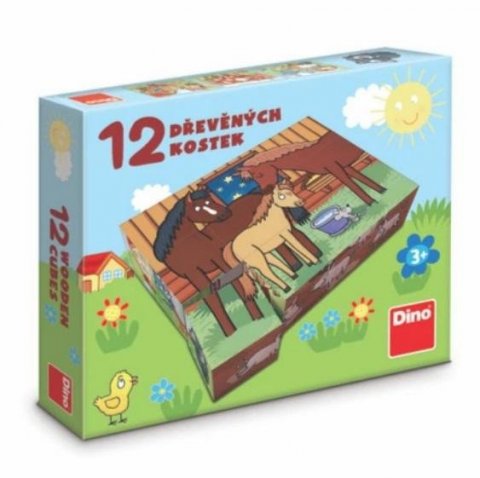 neuveden: Dřevěné lic. kostky Domácí zvířátka – 12 kostek